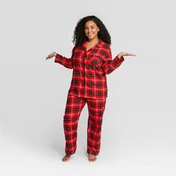 Women's Plaid Plus Size Holiday Notch Collar Pajama Set - Wondershop™ Red