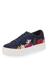 Abbey Embroidered Suede Platform Sneakers