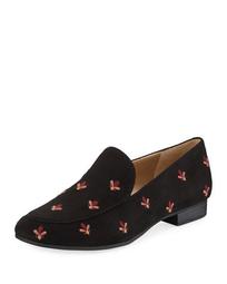 Harlem Embroidered Faux-Suede Loafers