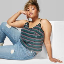 Women's Plus Size Striped Sequin Camisole - Wild Fable™ Green