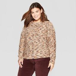 Women's Plus Size Long Sleeve Subtle Shine Pullover Sweater - Universal Thread™ Brown