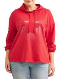 Juniors' Plus Long Sleeve Hooded Pullover With Foil Print