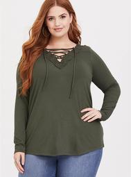 Super Soft Olive Lace-Up Tee