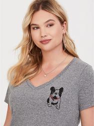 Grey French Bulldog V-Neck Fitted Tee