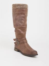 Taupe Knit Trim Slouch Knee Boot (Wide Width & Wide to Extra Wide Calf)