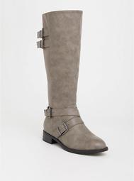 Grey Faux Leather Buckle Boot (Wide Width & Wide to Extra Wide Calf)