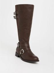 Brown Faux Leather Buckle Boot (Wide Width & Wide to Extra Wide Calf)
