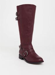 Wine Faux Leather Buckle Boot (Wide Width & Wide to Extra Wide Calf)