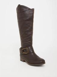 Brown Buckle Western Knee Boot (Wide Width & Wide Calf)