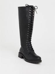 Black Lace-Up Tall Combat Boot (Wide Width & Wide to Extra Wide Calf)