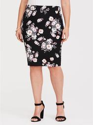 Black Floral Ponte Skirt