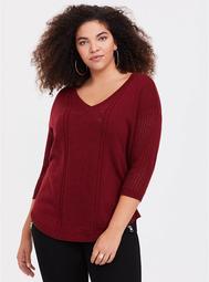 Red Pointelle Tunic Sweater