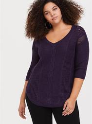 Purple Lurex Pointelle Tunic Sweater