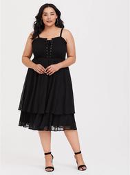 Black Chiffon Tiered Midi Dress