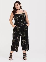 Black Floral Sleeveless Challis Jumpsuit