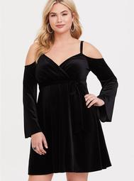 Black Cold Shoulder Velvet Dress
