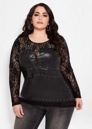 Pleather And Lace Peplum Top
