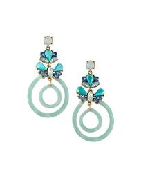 Double Hoop-Drop Earrings w/ Crystals, Blue