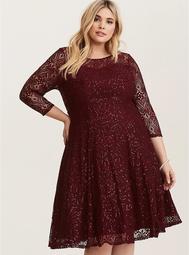 Special Occasion Merlot Sequin Lace Skater Dress