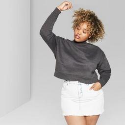 Women's Plus Size Cropped Mock Neck Fleece Pullover - Wild Fable™ Charcoal
