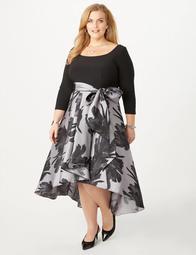 Plus Size R&M Richards  Belted Floral High-Low Flare Dress