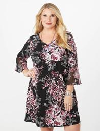 Plus Size Floral Bell Sleeve Dress