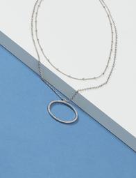 2-Layer Necklace with Pave Circle Pendant