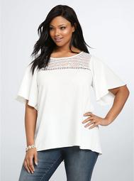 Lace Inset Flutter Sleeve Top