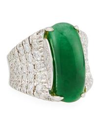 18k White Gold Jade & Diamond Fashion Ring, Size 6