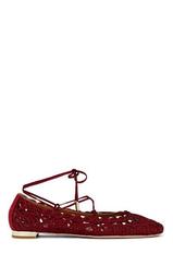 Kya Embroidered Ankle-Tie Flats