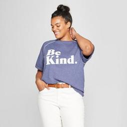 Women's Plus Size Short Sleeve Be Kind Chenille French Terry Graphic T-Shirt - Grayson Threads (Juniors') Navy