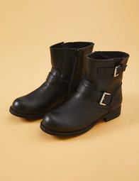 Faux Leather Moto Boot With Buckles