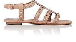 Petal-Embellished Suede Sandals