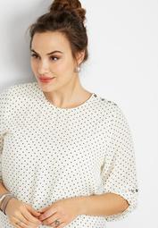 plus size dot print button sleeve blouse