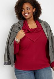 plus size solid cowl neck pullover
