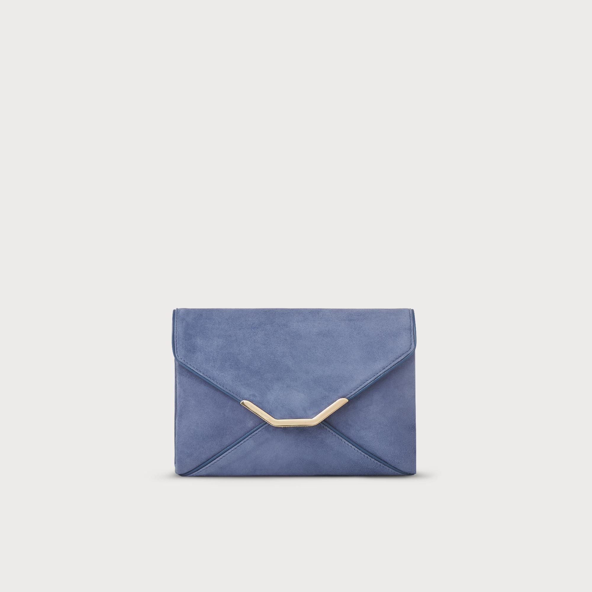 blue suede clutch