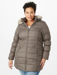 Plus Size Zip Front Hooded Faux Fur Jacket