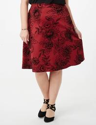 Plus Size Flocked Floral Scuba Circle Skirt 