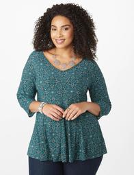 Plus Size Medallion Print Fit-and-Flare Top
