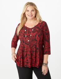 Plus Size Paisley Fit-and-FlareTop