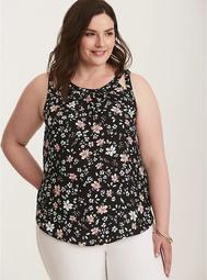 Floral Print Knit to Woven High Neck Tank Top