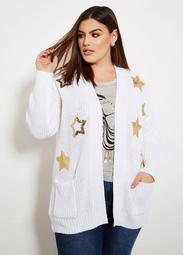 Cardigan With Sequin Gold Stars