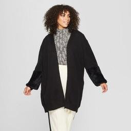 Women's Plus Size Long Faux Fur Blocked Sleeve Cardigan - Who What Wear™