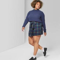 Women's Plus Size Cropped Mock Neck Pullover - Wild Fable™ Navy