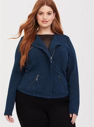 Blue Knit Zip Moto Jacket
