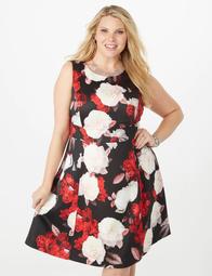 Plus Size Floral Flared Dress 
