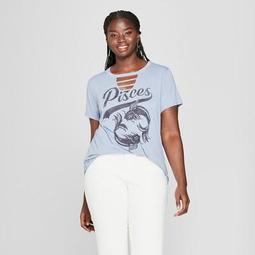 Women's Plus Size Short Sleeve Pisces Sign Graphic T-Shirt - Modern Lux (Juniors') Blue