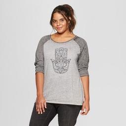 Women's Plus Size 3/4 Sleeve Hamsa Hand Raglan Graphic T-Shirt - Zoe+Liv (Juniors') Gray