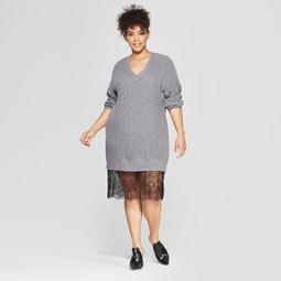 Women's Plus Size 3/4 Sleeve Lace Tunic Sweater - Who What Wear™ Gray