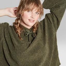 Women's Plus Size Fuzzy Hoodie Pullover - Wild Fable™ Green